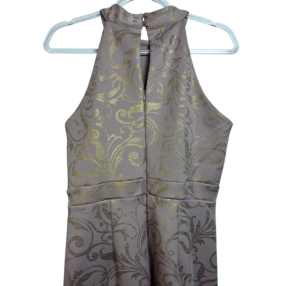 Enfocus Studio Mauve Gold Damask Halter High-Low Mermaid Gown Dress 10 - Picture 6 of 12